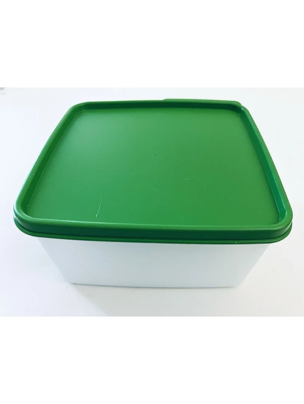 VTG Tupperware 2L Square Storage Container 6588A-5 Green Seal Lid 6589A-5 White
